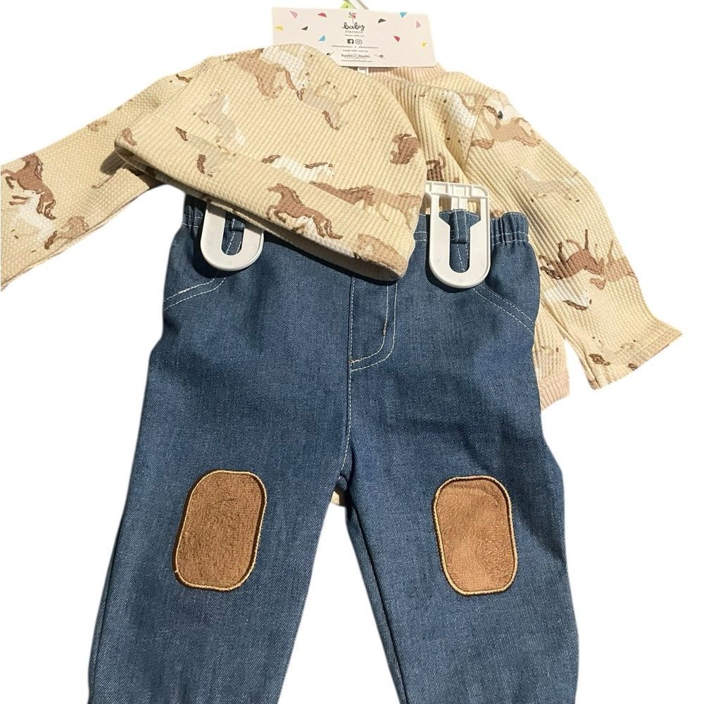 Baby Starters body suit, pants and bar horse sz 3 months Onesie with Denim Pants - Picture 2 of 2